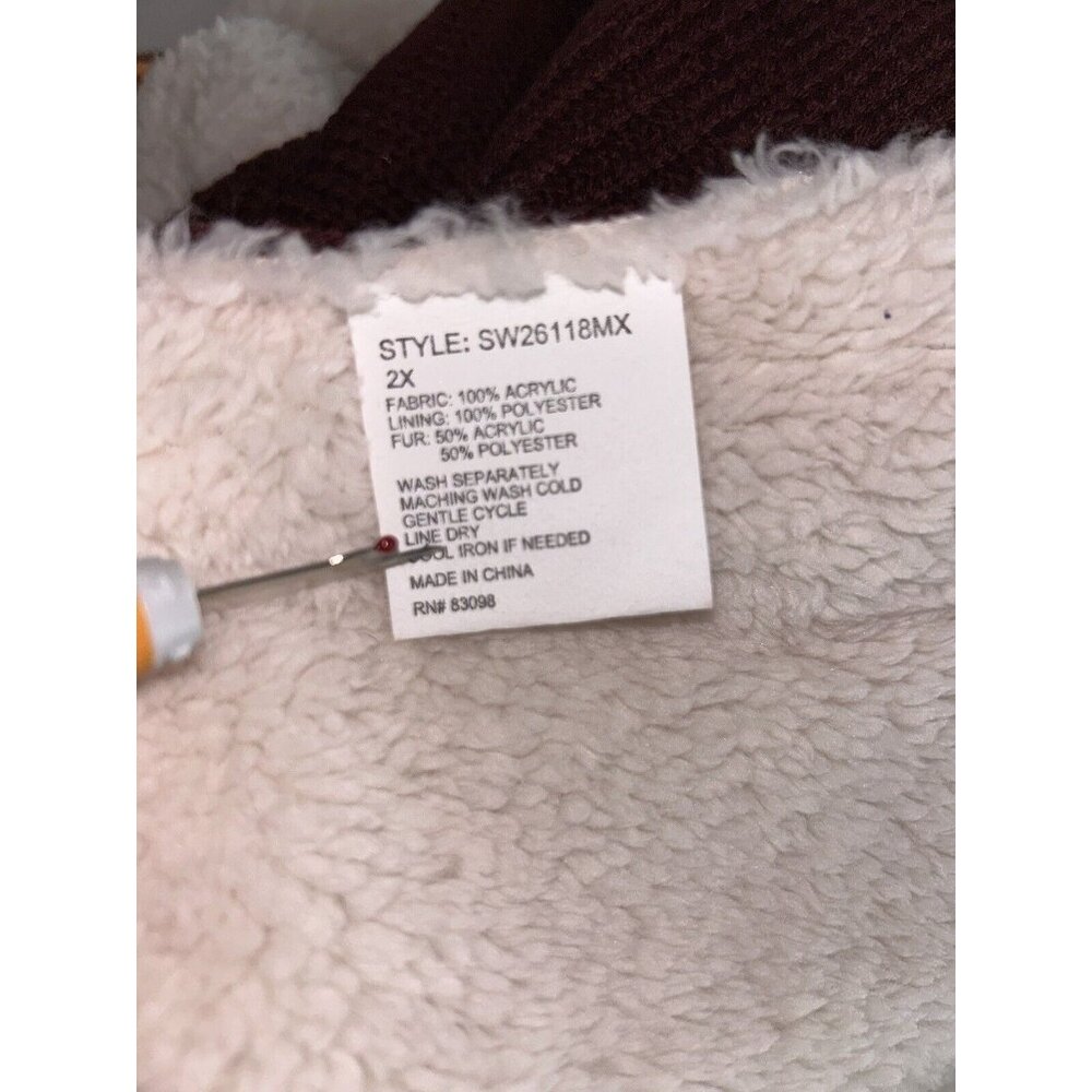 Cavalini Sz PLUS 2X Shawl Collar Faux Suede Sherpa Lined Jacket Burgundy EUC - Picture 9 of 10